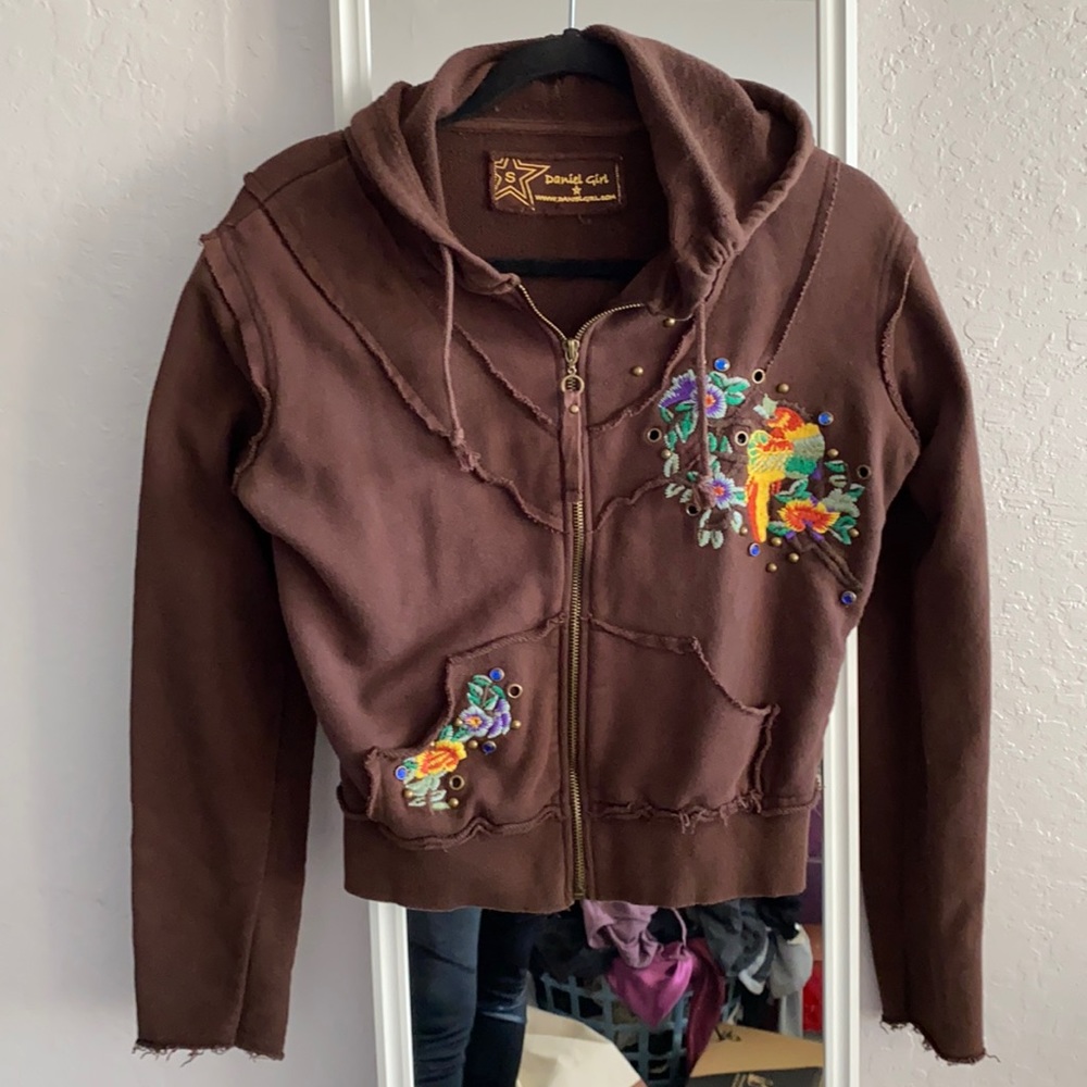 Daniel Girl brown embellished hoodie. Size small.